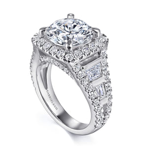 Bowery - 14K White Gold Cushion Halo Round Diamond Channel Set Engagement Ring