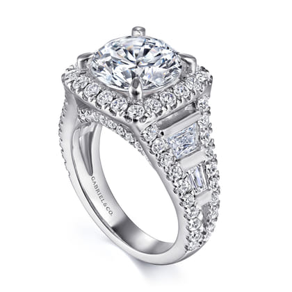 Bowery - 14K White Gold Cushion Halo Round Diamond Channel Set Engagement Ring