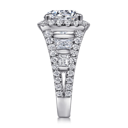Bowery - 14K White Gold Cushion Halo Round Diamond Channel Set Engagement Ring