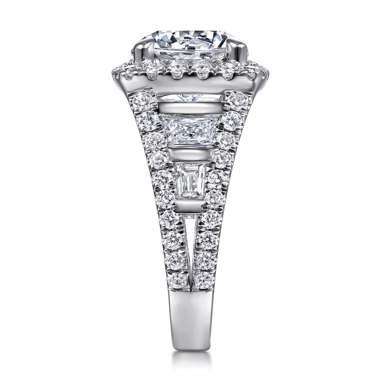 Bowery - 14K White Gold Cushion Halo Round Diamond Channel Set Engagement Ring