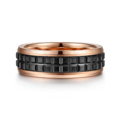 Brad - 14K Rose Gold-Black Ceramic 7mm - Two Tone Beveled Edge Men's Wedding Band