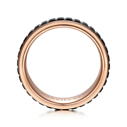 Brad - 14K Rose Gold-Black Ceramic 7mm - Two Tone Beveled Edge Men's Wedding Band