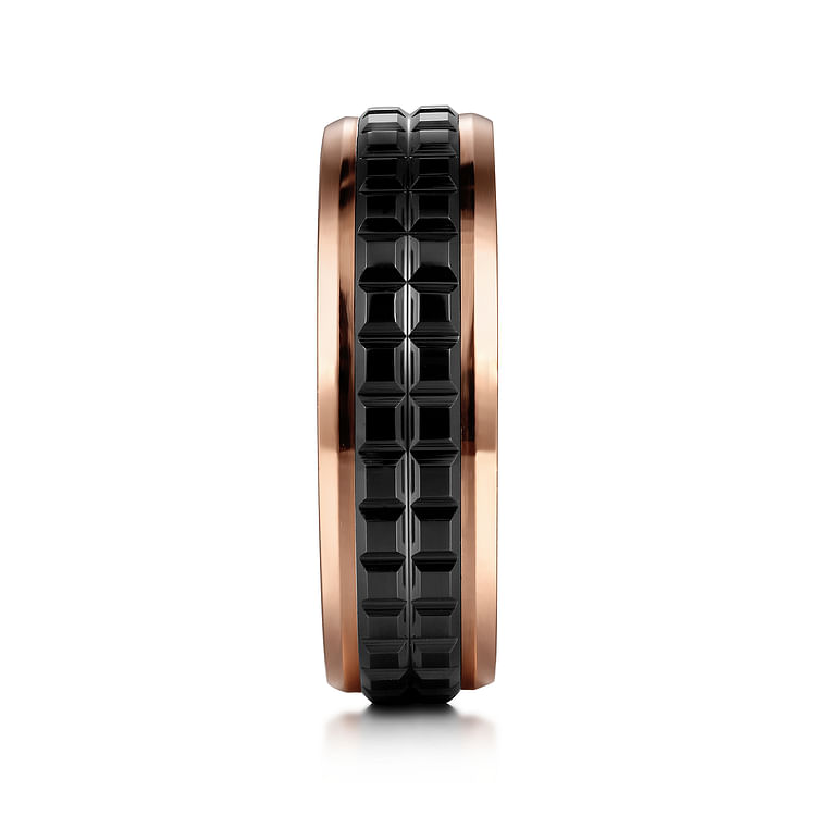Brad - 14K Rose Gold-Black Ceramic 7mm - Two Tone Beveled Edge Men's Wedding Band