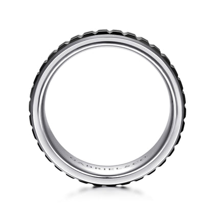 Brad - 14K White Gold-Black Ceramic 7mm - Two Tone Beveled Edge Men's Wedding Band