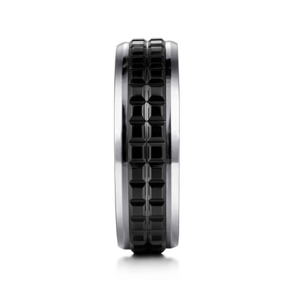 Brad - 14K White Gold-Black Ceramic 7mm - Two Tone Beveled Edge Men's Wedding Band