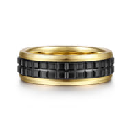 Brad - 14K Yellow Gold-Black Ceramic 7mm - Two Tone Beveled Edge Men's Wedding Band