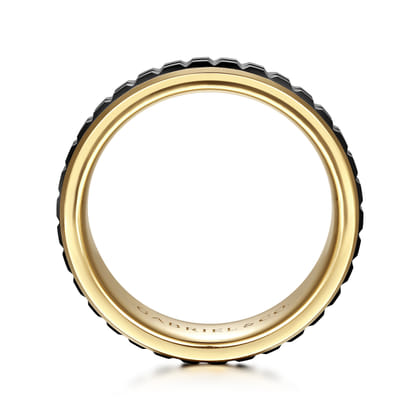 Brad - 14K Yellow Gold-Black Ceramic 7mm - Two Tone Beveled Edge Men's Wedding Band