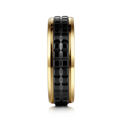 Brad - 14K Yellow Gold-Black Ceramic 7mm - Two Tone Beveled Edge Men's Wedding Band