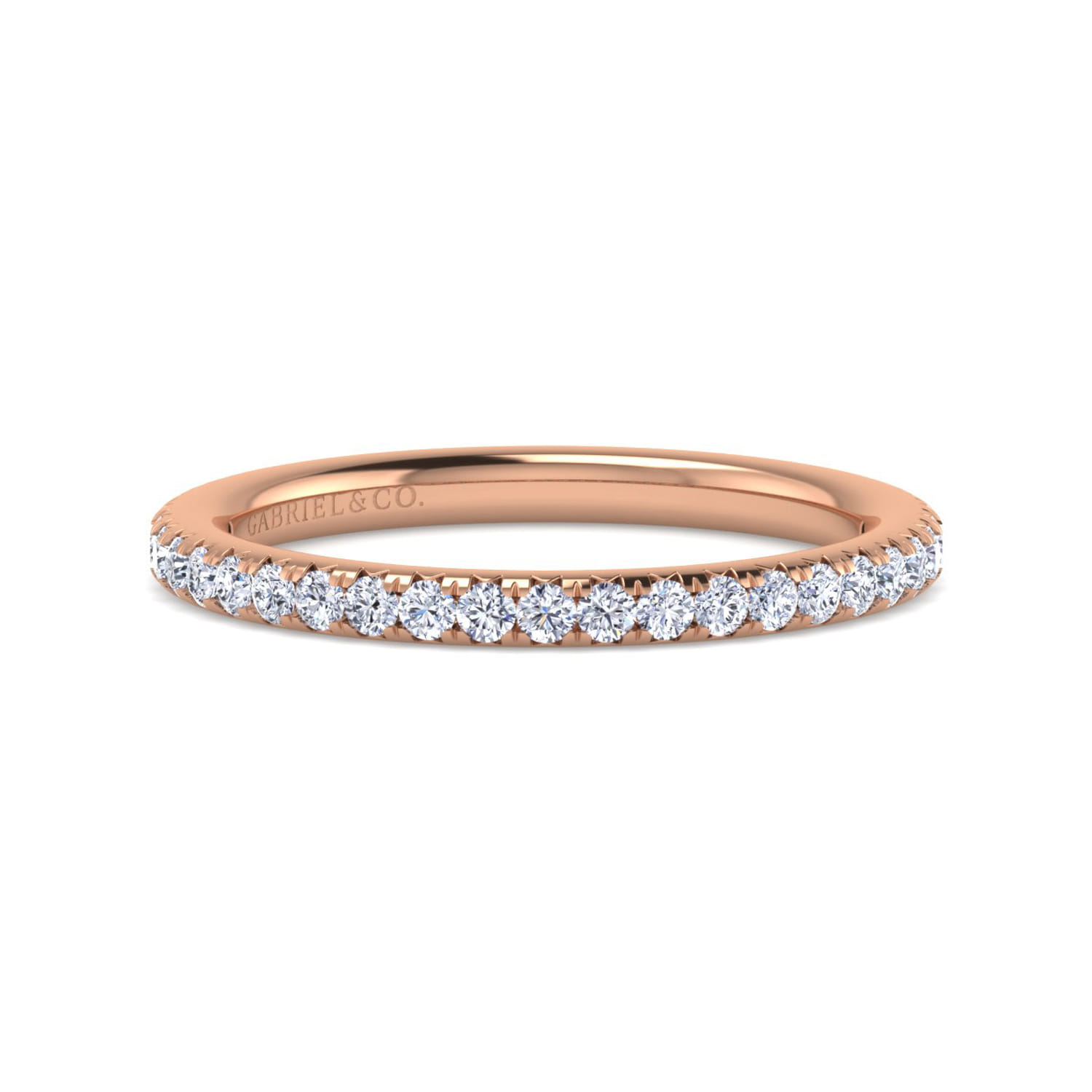 Straight Wedding Ring in 14k Rose Gold with Round Natural Diamond at Gabriel & Co. - Shot 1