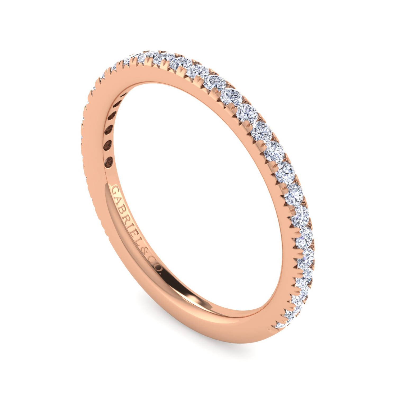Straight Wedding Ring in 14k Rose Gold with Round Natural Diamond at Gabriel & Co. - Shot 3