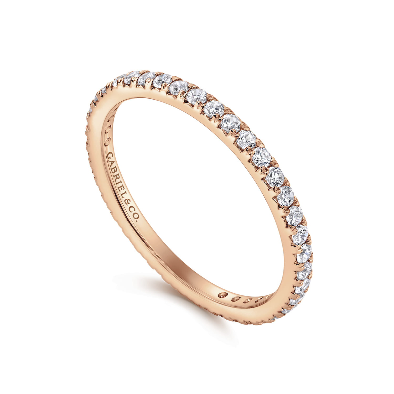 Eternity Band Wedding Ring in 14k Rose Gold with Round Natural Diamond at Gabriel & Co. - Shot 3