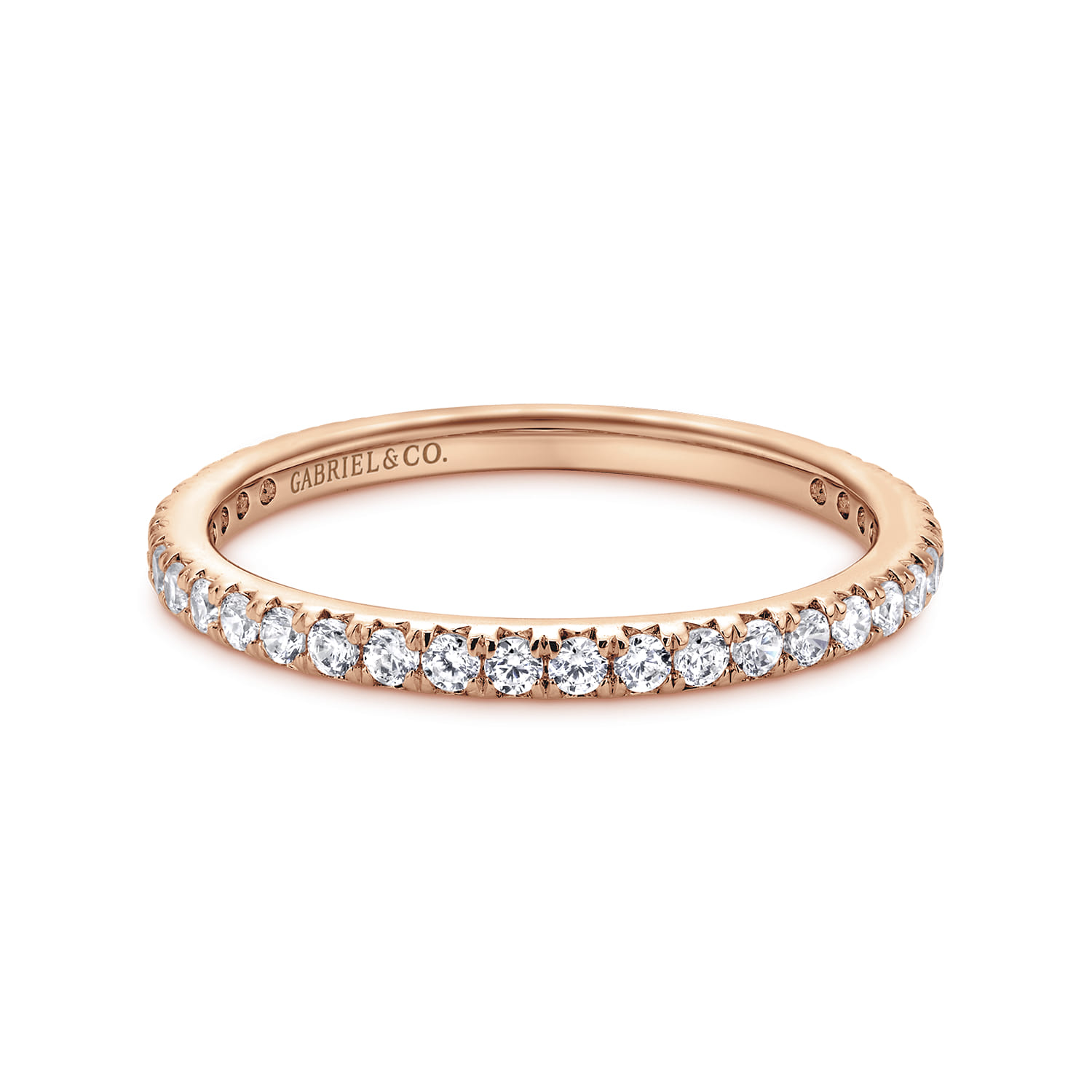 Eternity Band Wedding Ring in 14k Rose Gold with Round Natural Diamond at Gabriel & Co. - Shot 1