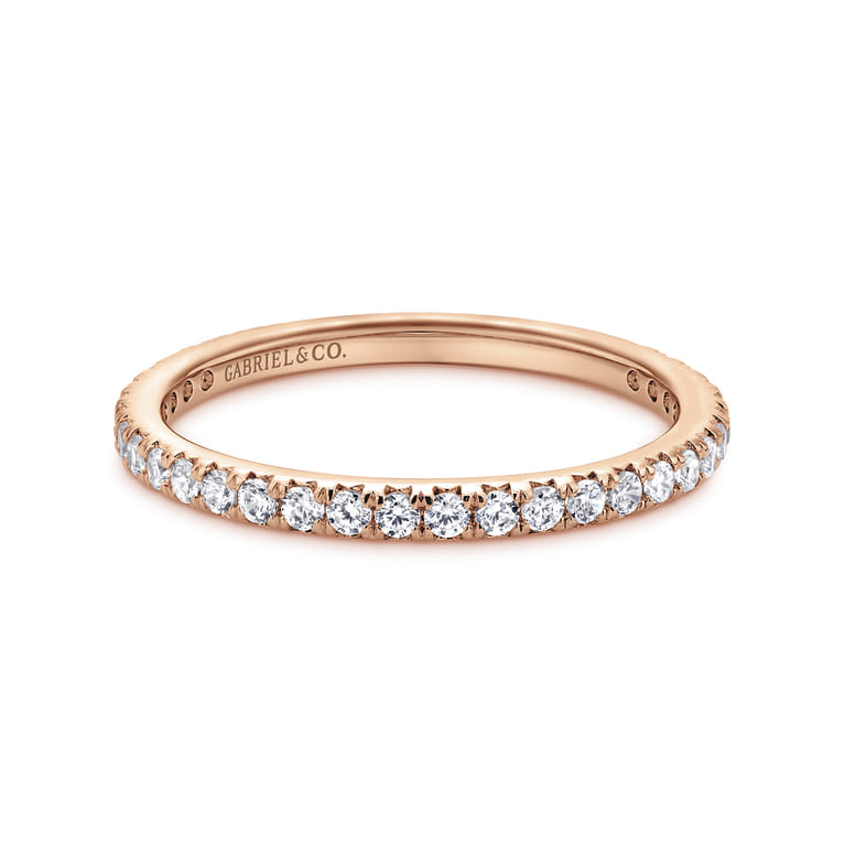 Eternity Band Wedding Ring in 14k Rose Gold with Round Natural Diamond at Gabriel & Co. - Shot 1