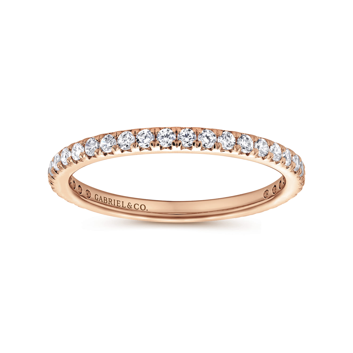 Eternity Band Wedding Ring in 14k Rose Gold with Round Natural Diamond at Gabriel & Co. - Shot 4