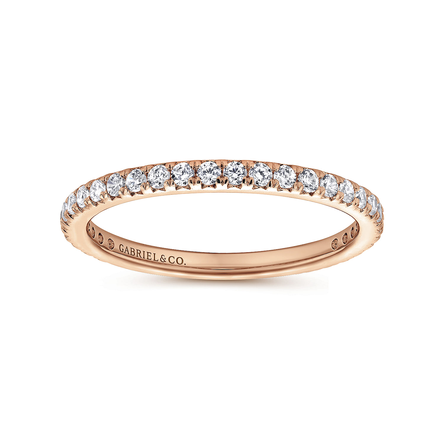 Eternity Band Wedding Ring in 14k Rose Gold with Round Natural Diamond at Gabriel & Co. - Shot 4