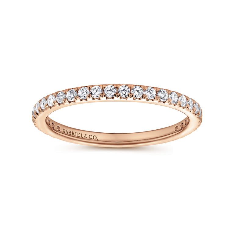 Eternity Band Wedding Ring in 14k Rose Gold with Round Natural Diamond at Gabriel & Co. - Shot 4