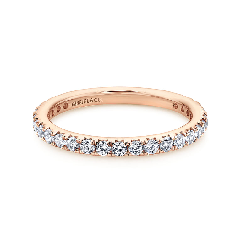 Eternity Band Wedding Ring in 14k Rose Gold with Round Natural Diamond at Gabriel & Co. - Shot 1
