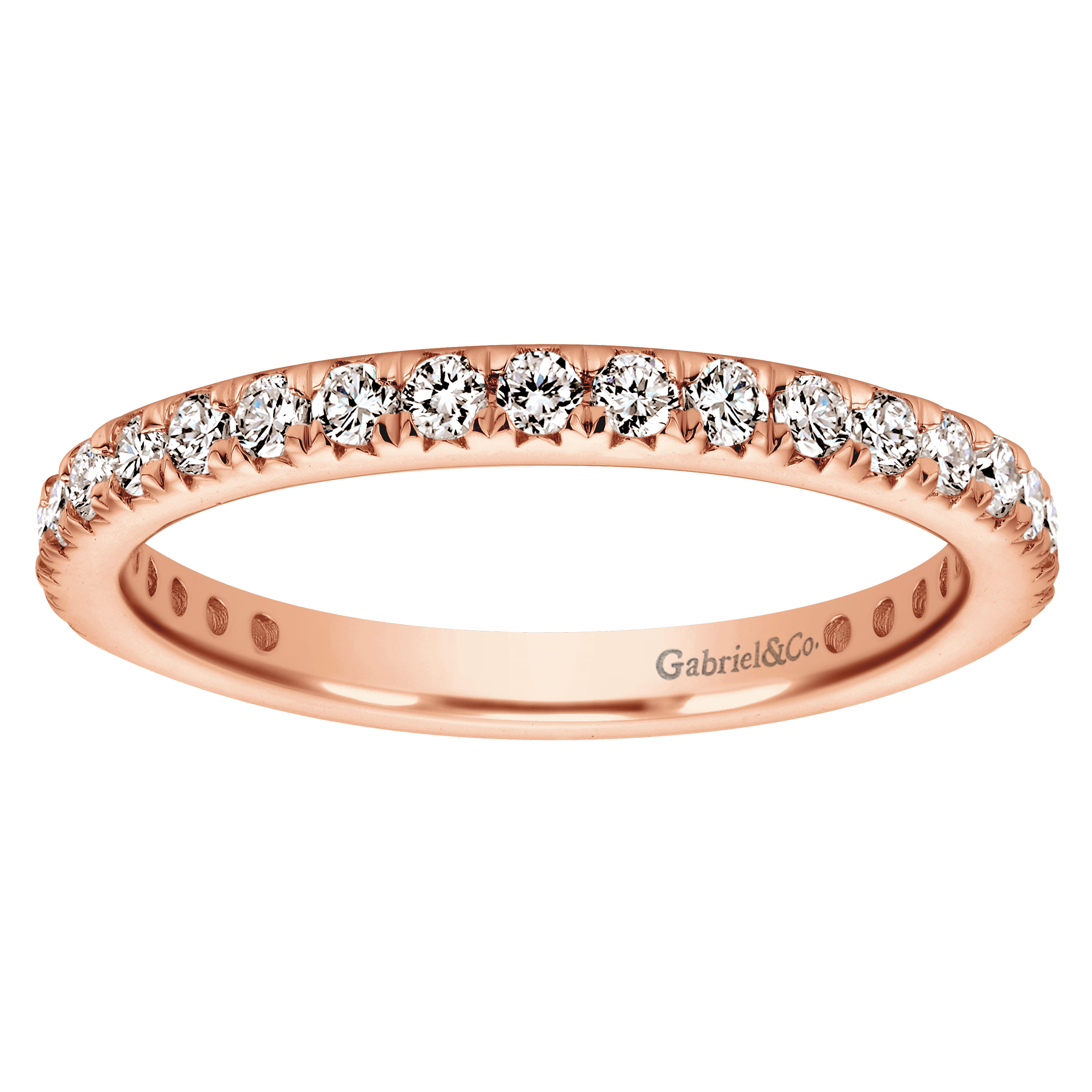 Eternity Band Wedding Ring in 14k Rose Gold with Round Natural Diamond at Gabriel & Co. - Shot 4