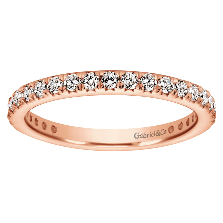 Eternity Band Wedding Ring in 14k Rose Gold with Round Natural Diamond at Gabriel & Co. - Shot 4