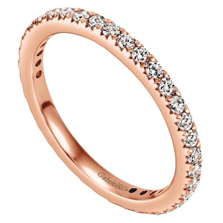 Eternity Band Wedding Ring in 14k Rose Gold with Round Natural Diamond at Gabriel & Co. - Shot 3