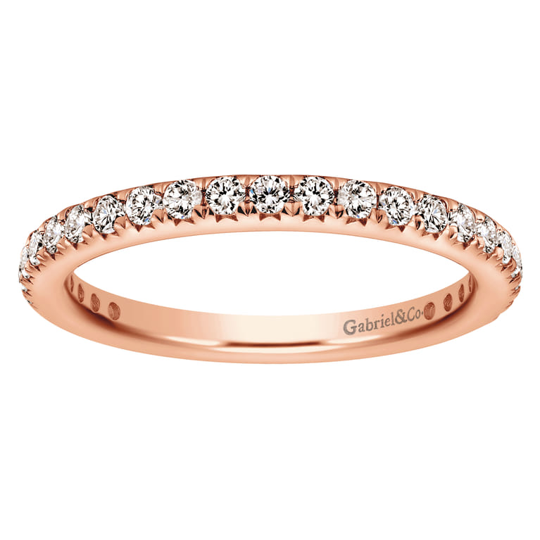 Eternity Band Wedding Ring in 14k Rose Gold with Round Natural Diamond at Gabriel & Co. - Shot 4