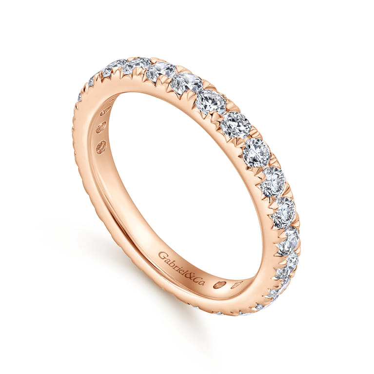 Eternity Band Wedding Ring in 14k Rose Gold with Round Natural Diamond at Gabriel & Co. - Shot 3