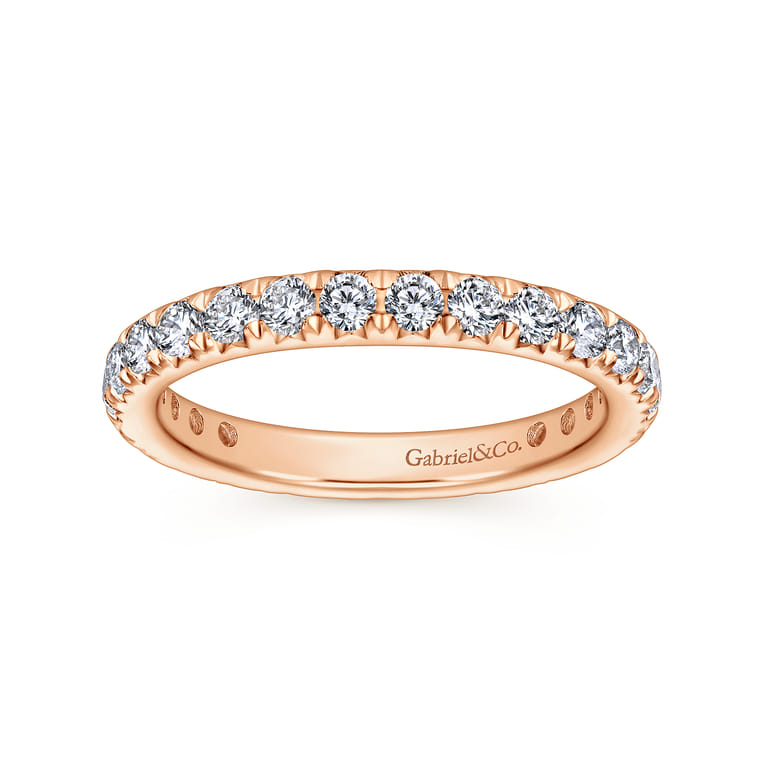 Eternity Band Wedding Ring in 14k Rose Gold with Round Natural Diamond at Gabriel & Co. - Shot 4