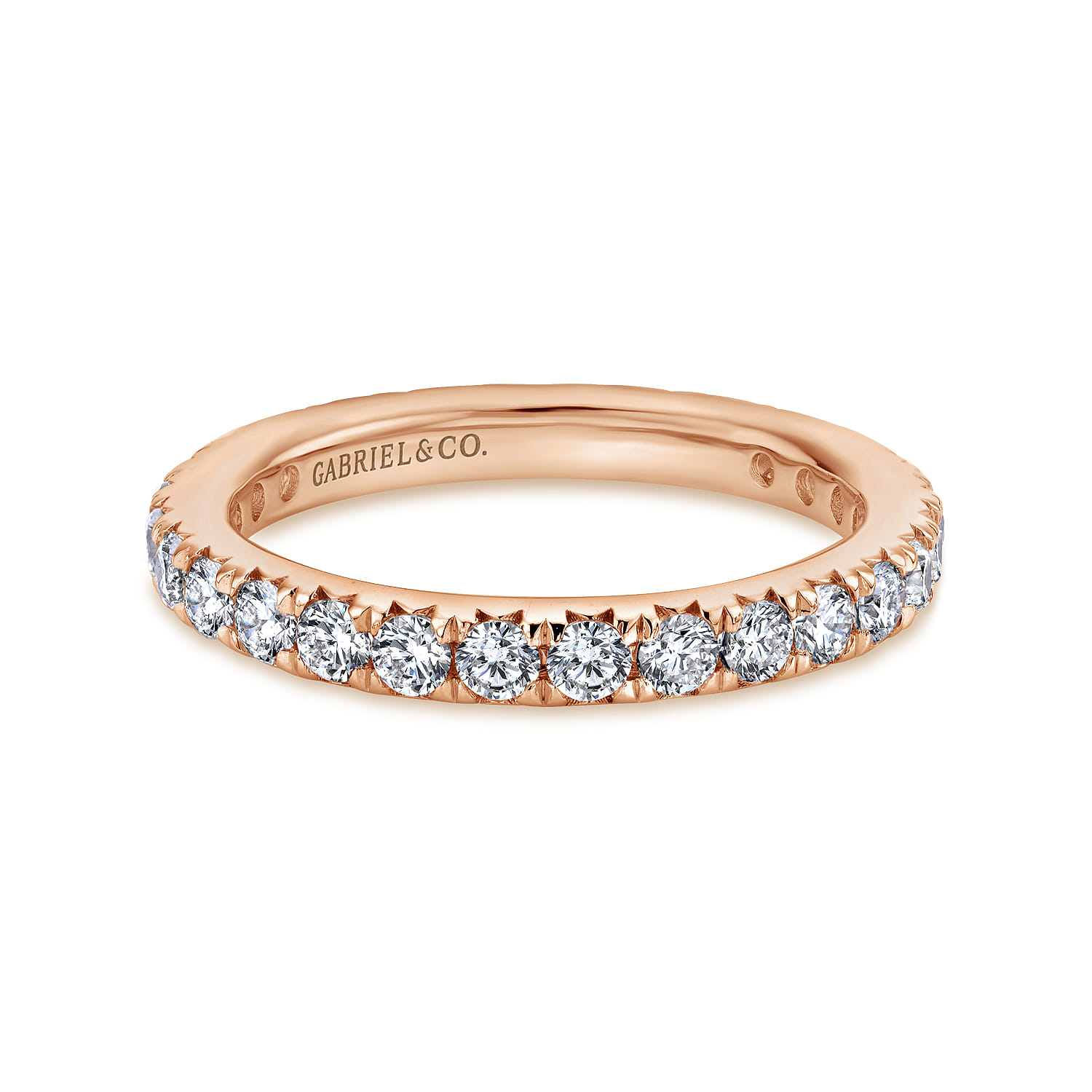 Eternity Band Wedding Ring in 14k Rose Gold with Round Natural Diamond at Gabriel & Co. - Shot 1