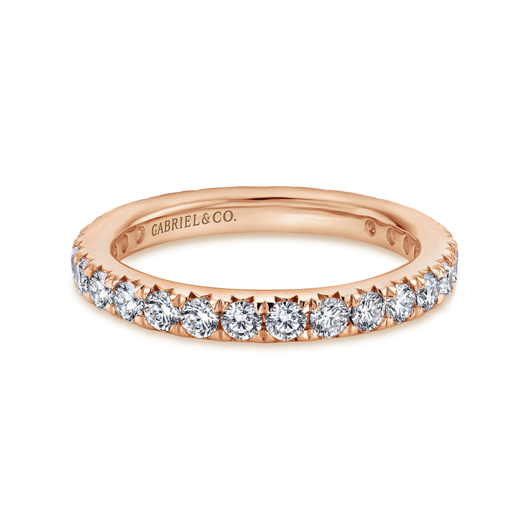 Eternity Band Wedding Ring in 14k Rose Gold with Round Natural Diamond at Gabriel & Co. - Shot 1