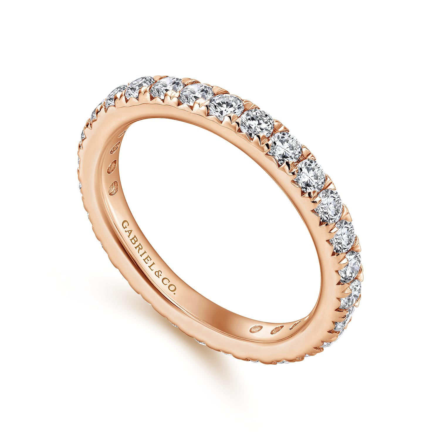 Eternity Band Wedding Ring in 14k Rose Gold with Round Natural Diamond at Gabriel & Co. - Shot 3