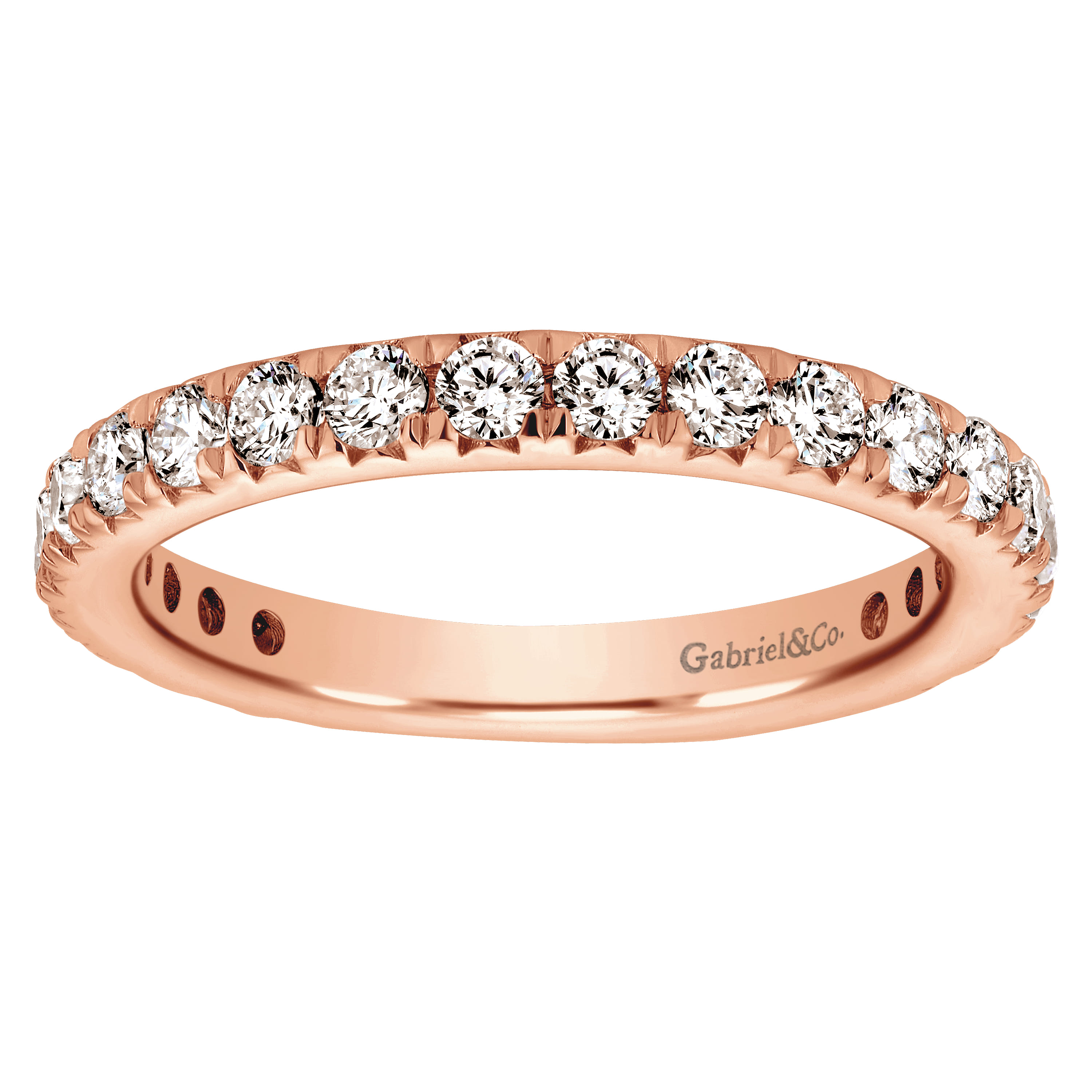 Eternity Band Wedding Ring in 14k Rose Gold with Round Natural Diamond at Gabriel & Co. - Shot 5