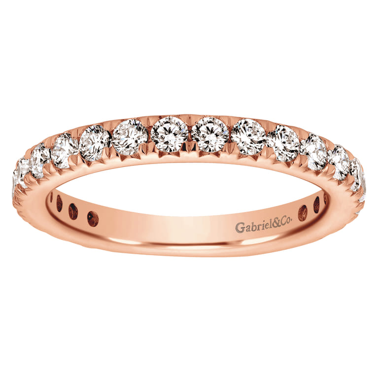 Eternity Band Wedding Ring in 14k Rose Gold with Round Natural Diamond at Gabriel & Co. - Shot 5