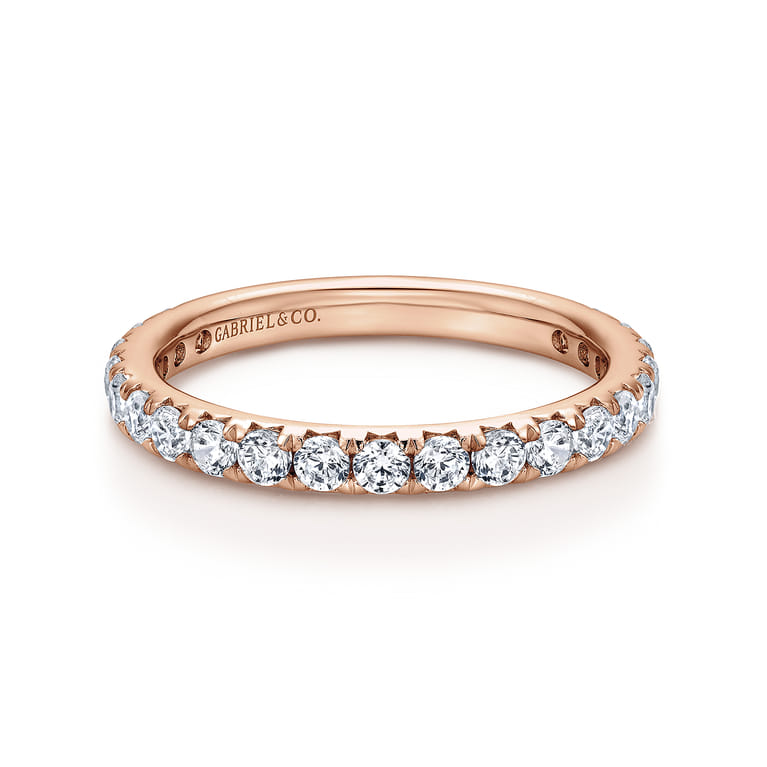 Eternity Band Wedding Ring in 14k Rose Gold with Round Natural Diamond at Gabriel & Co. - Shot 1