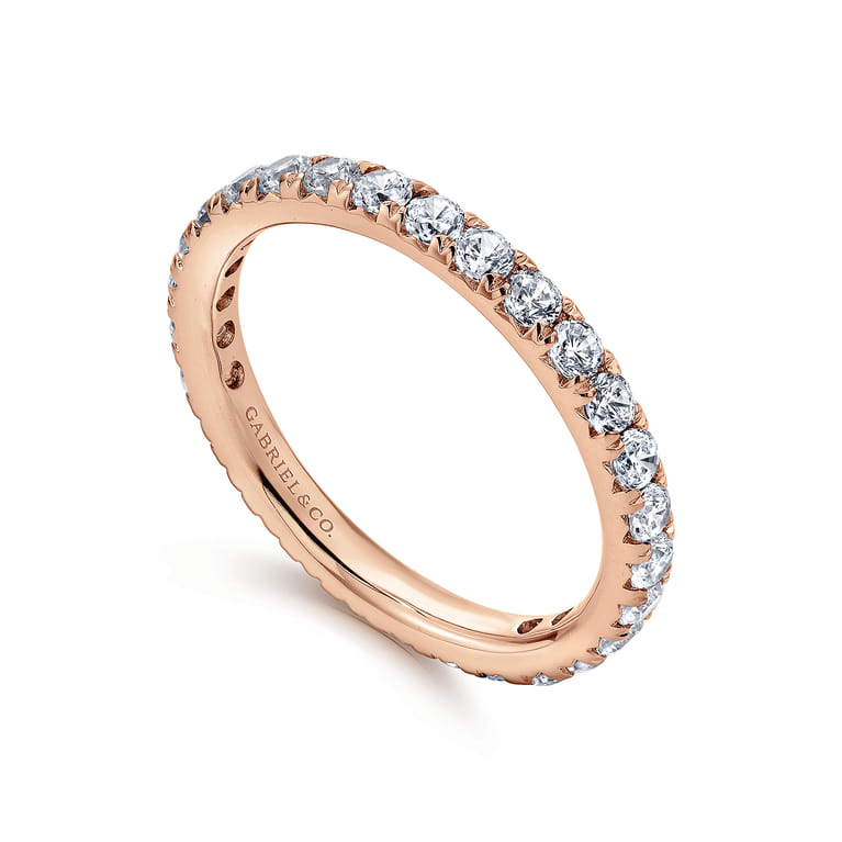 Eternity Band Wedding Ring in 14k Rose Gold with Round Natural Diamond at Gabriel & Co. - Shot 3