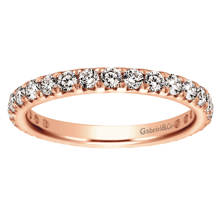 Eternity Band Wedding Ring in 14k Rose Gold with Round Natural Diamond at Gabriel & Co. - Shot 5