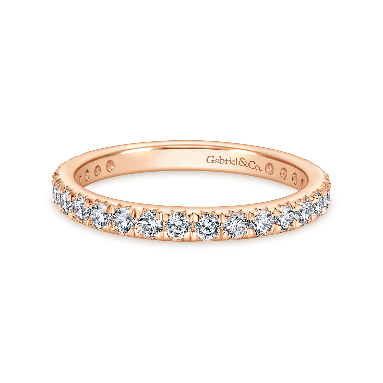 Eternity Band Wedding Ring in 14k Rose Gold with Round Natural Diamond at Gabriel & Co. - Shot 1