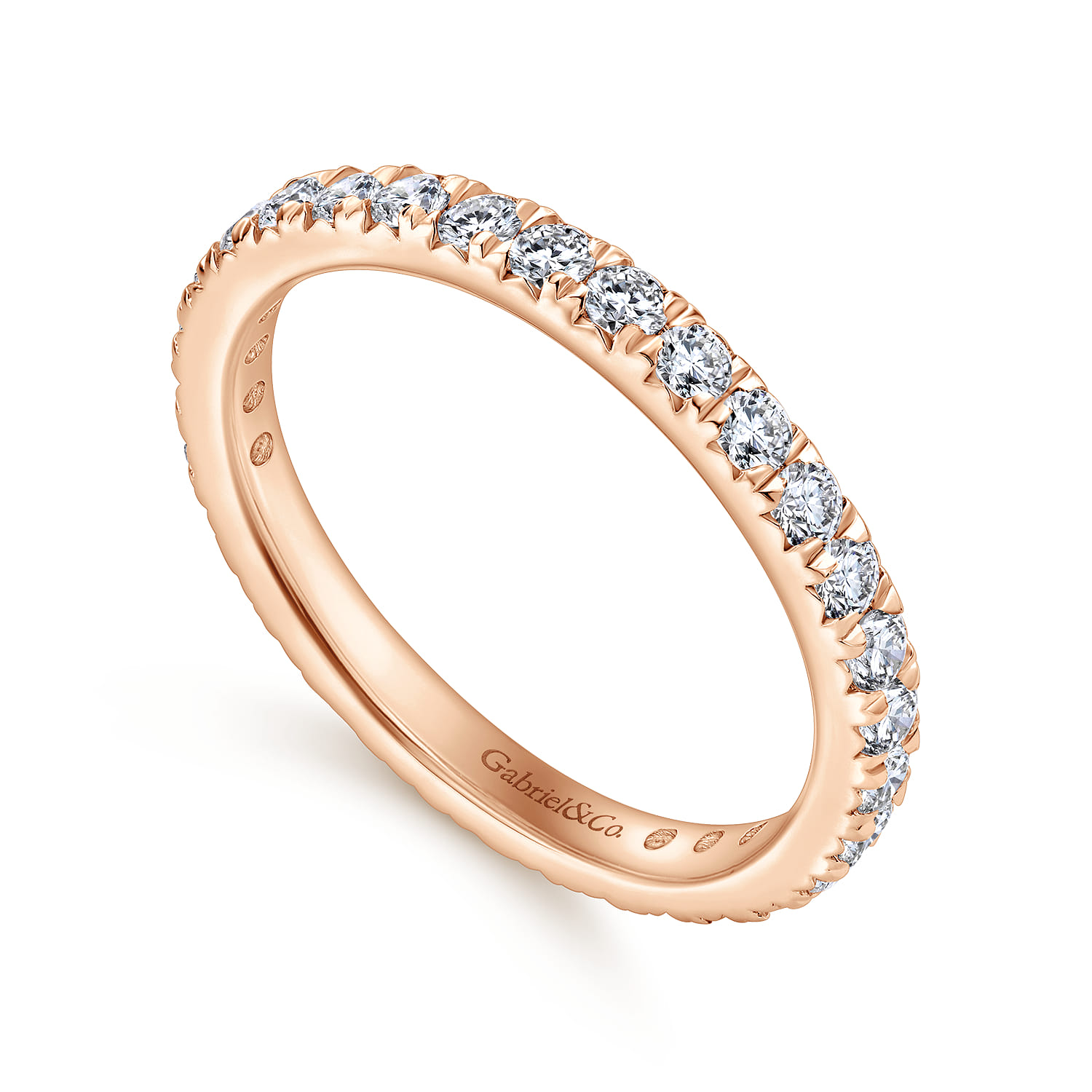 Eternity Band Wedding Ring in 14k Rose Gold with Round Natural Diamond at Gabriel & Co. - Shot 3
