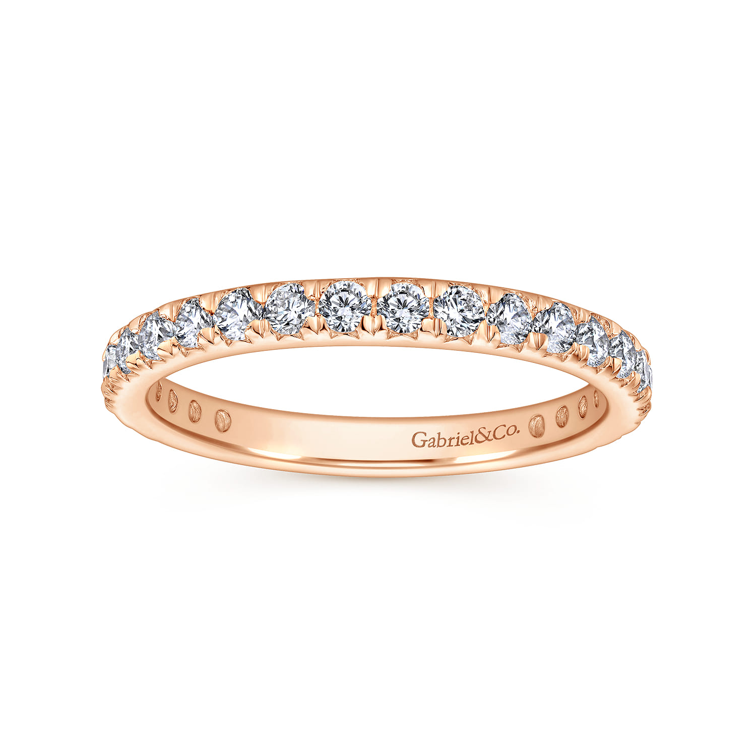 Eternity Band Wedding Ring in 14k Rose Gold with Round Natural Diamond at Gabriel & Co. - Shot 4