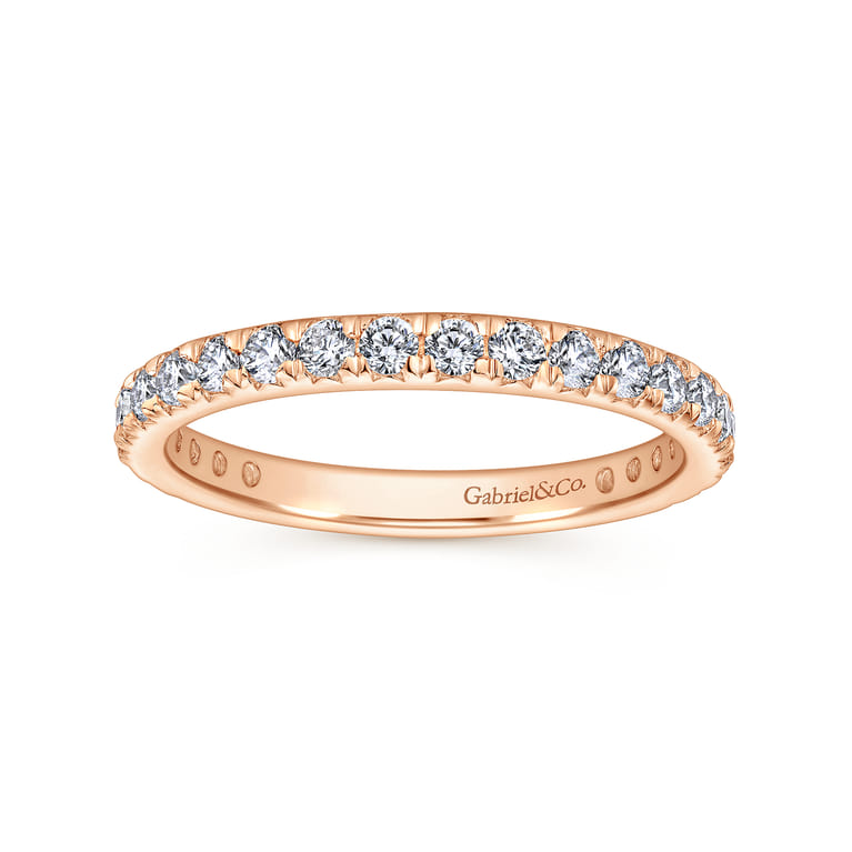Eternity Band Wedding Ring in 14k Rose Gold with Round Natural Diamond at Gabriel & Co. - Shot 4