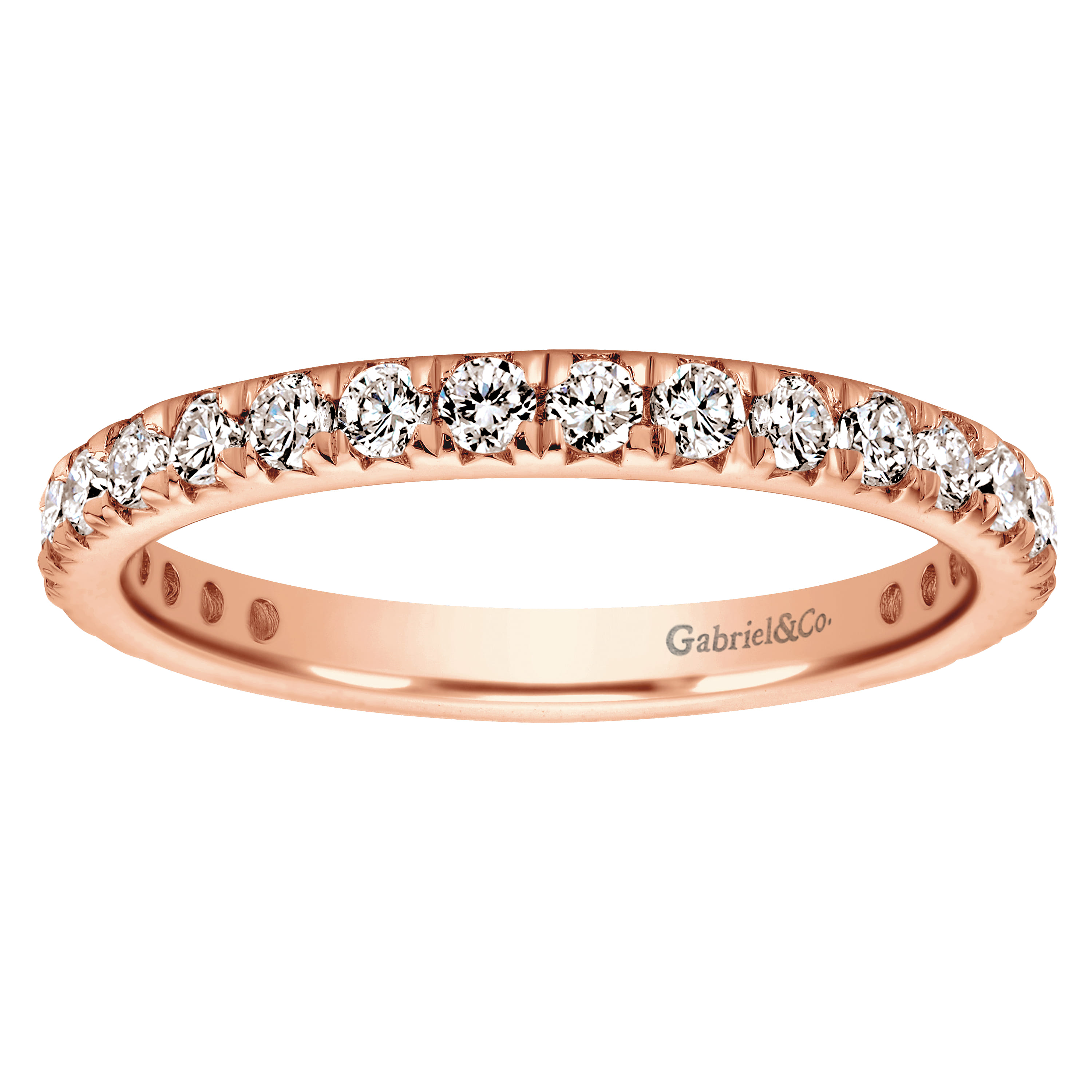 Eternity Band Wedding Ring in 14k Rose Gold with Round Natural Diamond at Gabriel & Co. - Shot 5