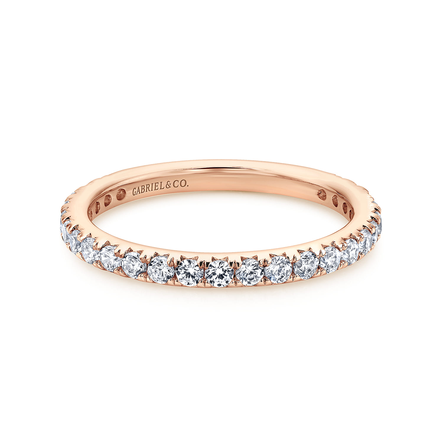 Eternity Band Wedding Ring in 14k Rose Gold with Round Natural Diamond at Gabriel & Co. - Shot 1