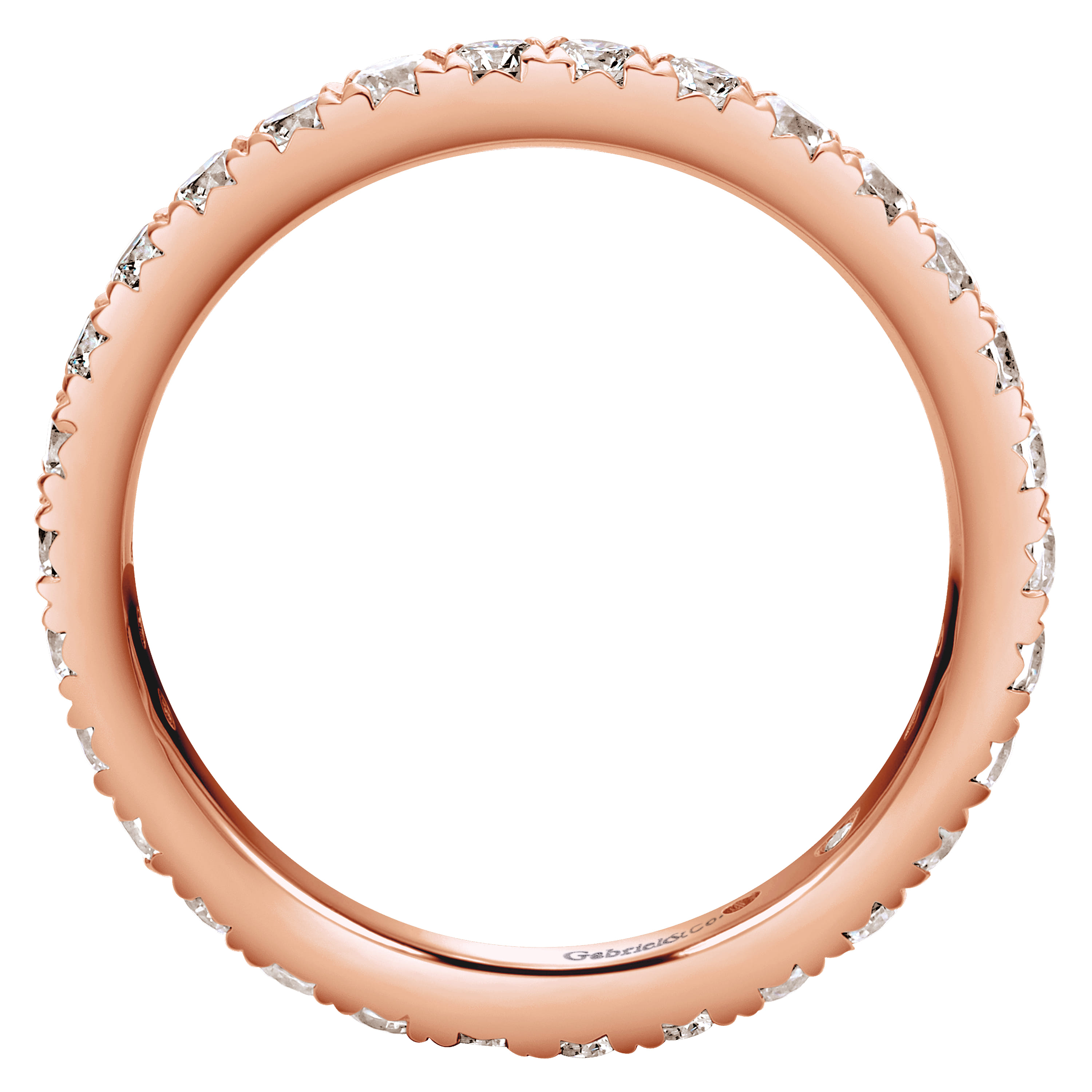 Eternity Band Wedding Ring in 14k Rose Gold with Round Natural Diamond at Gabriel & Co. - Shot 2