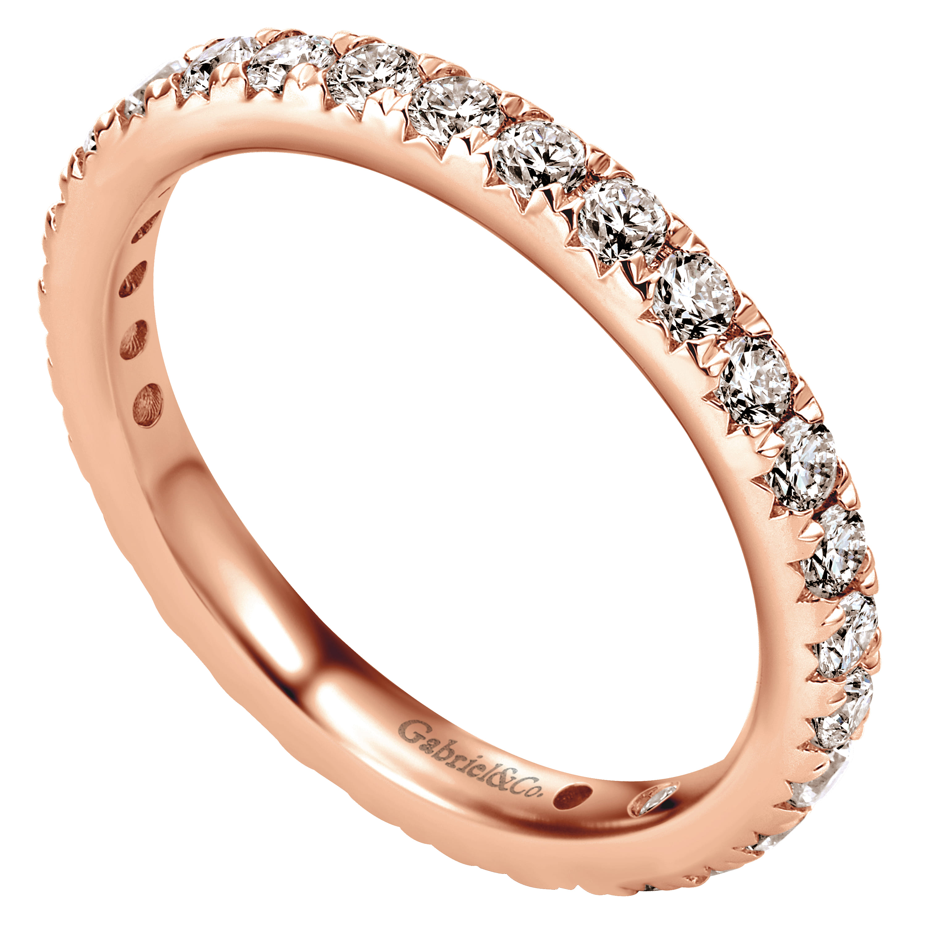 Eternity Band Wedding Ring in 14k Rose Gold with Round Natural Diamond at Gabriel & Co. - Shot 3