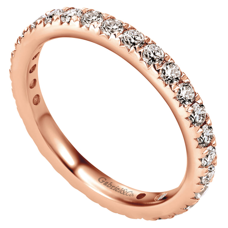 Eternity Band Wedding Ring in 14k Rose Gold with Round Natural Diamond at Gabriel & Co. - Shot 3