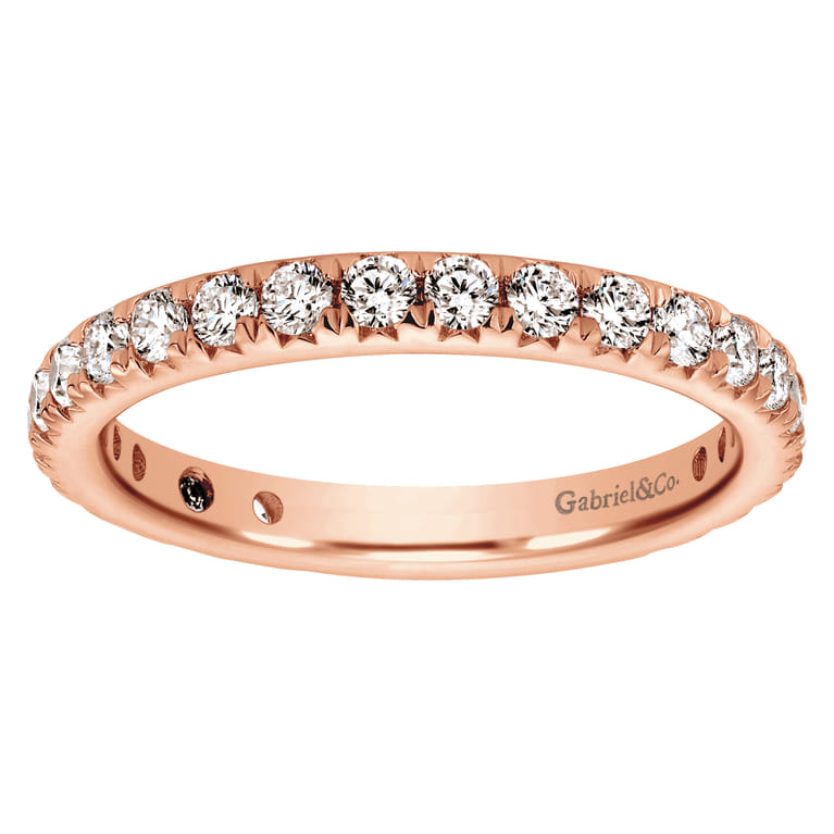 Eternity Band Wedding Ring in 14k Rose Gold with Round Natural Diamond at Gabriel & Co. - Shot 4