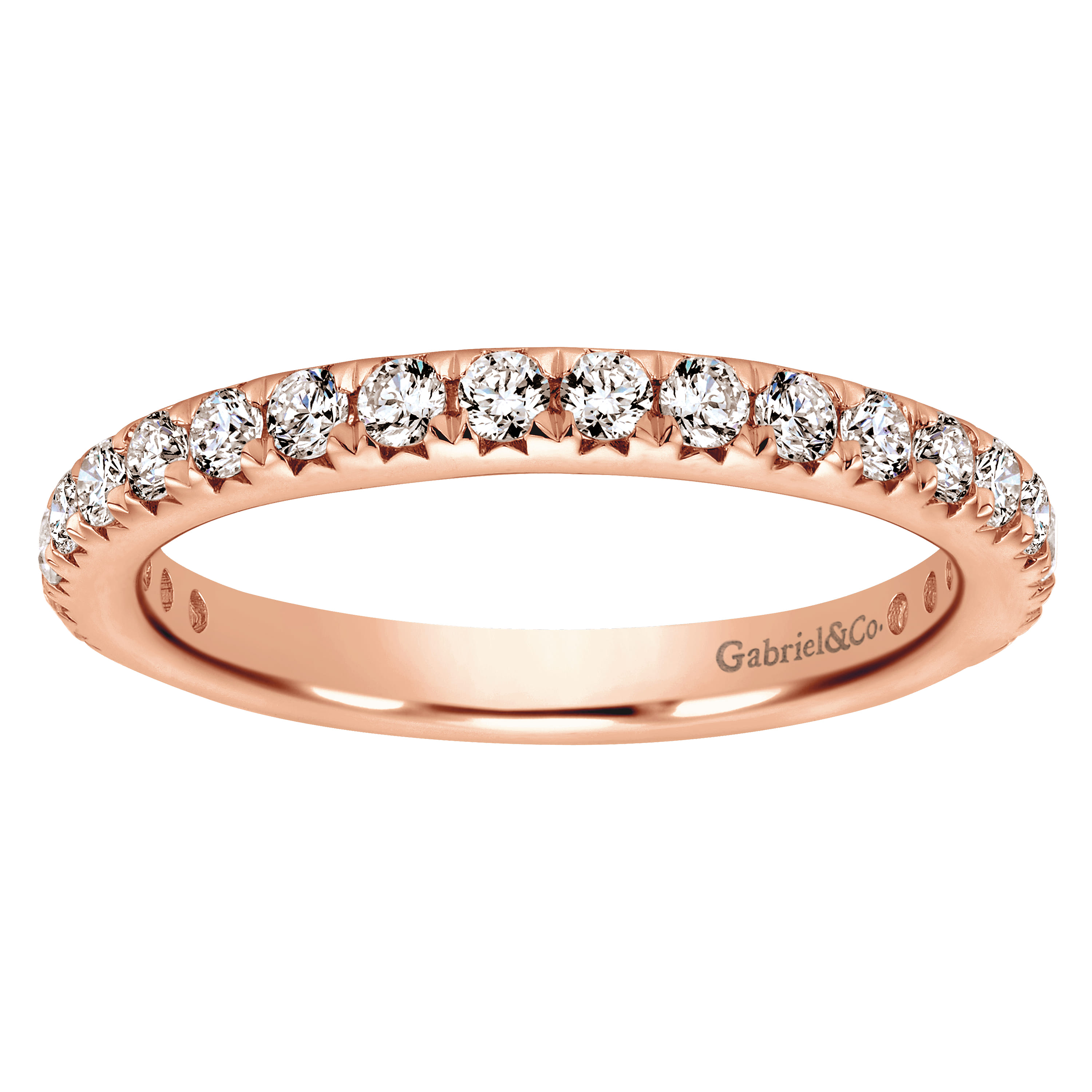 Eternity Band Wedding Ring in 14k Rose Gold with Round Natural Diamond at Gabriel & Co. - Shot 3