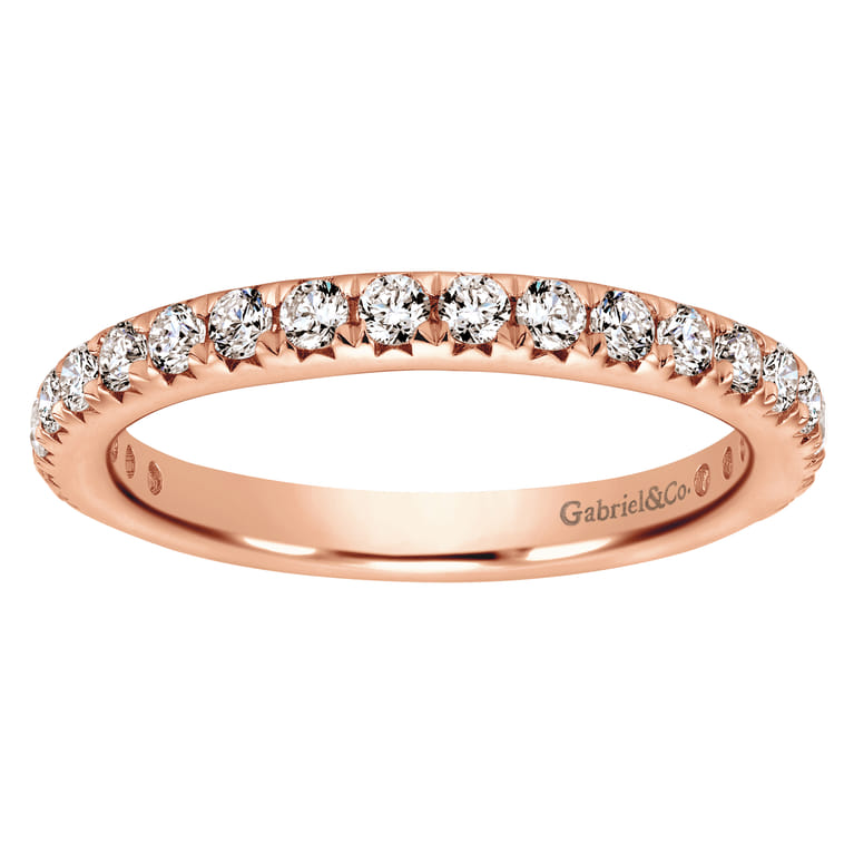Eternity Band Wedding Ring in 14k Rose Gold with Round Natural Diamond at Gabriel & Co. - Shot 3