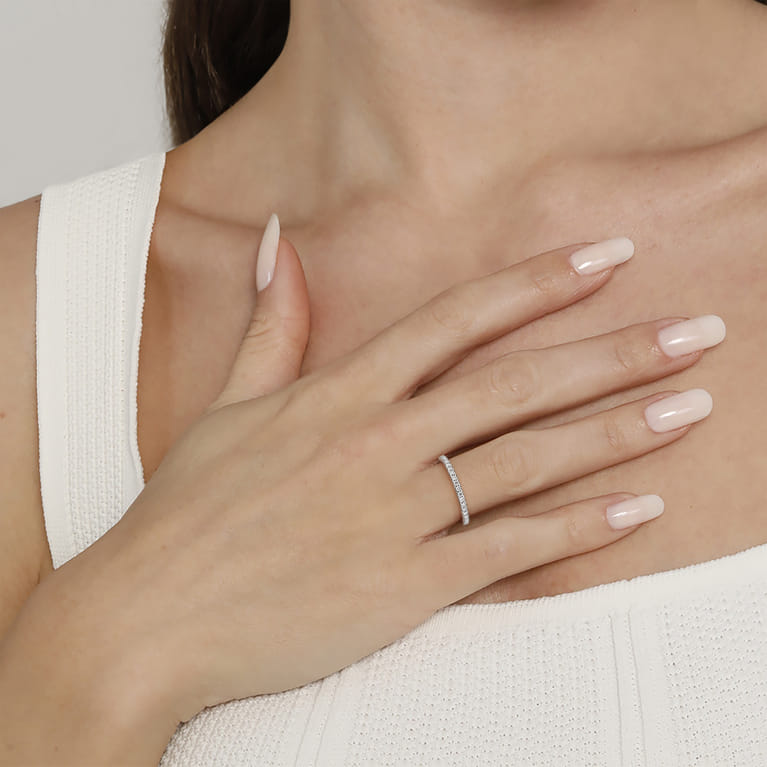 Straight Wedding Ring in 14k White Gold with Round Natural Diamond at Gabriel & Co. - Shot 5