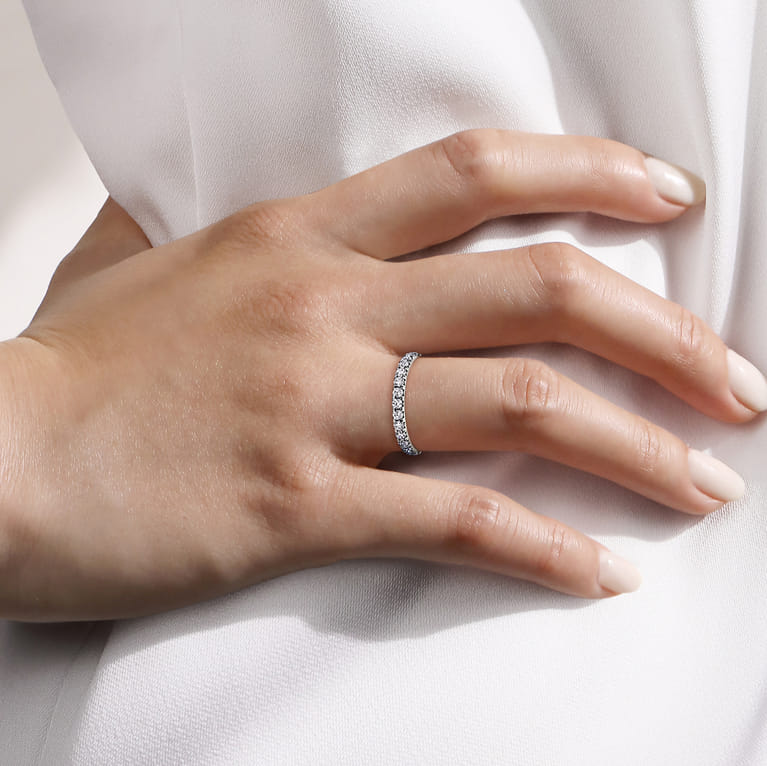Eternity Band Wedding Ring in 14k White Gold with Round Natural Diamond at Gabriel & Co. - Shot 5