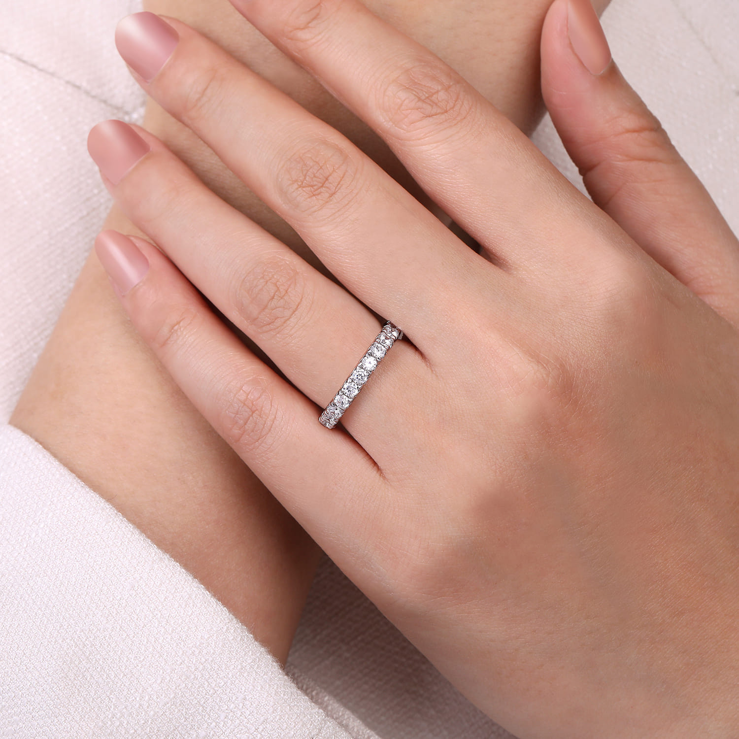 Eternity Band Wedding Ring in 14k White Gold with Round Natural Diamond at Gabriel & Co. - Shot 5